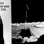 The return vehicle takes off from the moon.