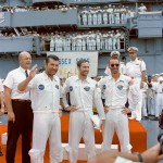 Apollo 7 crew is welcomed aboard the USS Essex