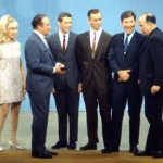 Barbara Eden, Bob Hope, Paul Haney, and the crew of Apollo 7